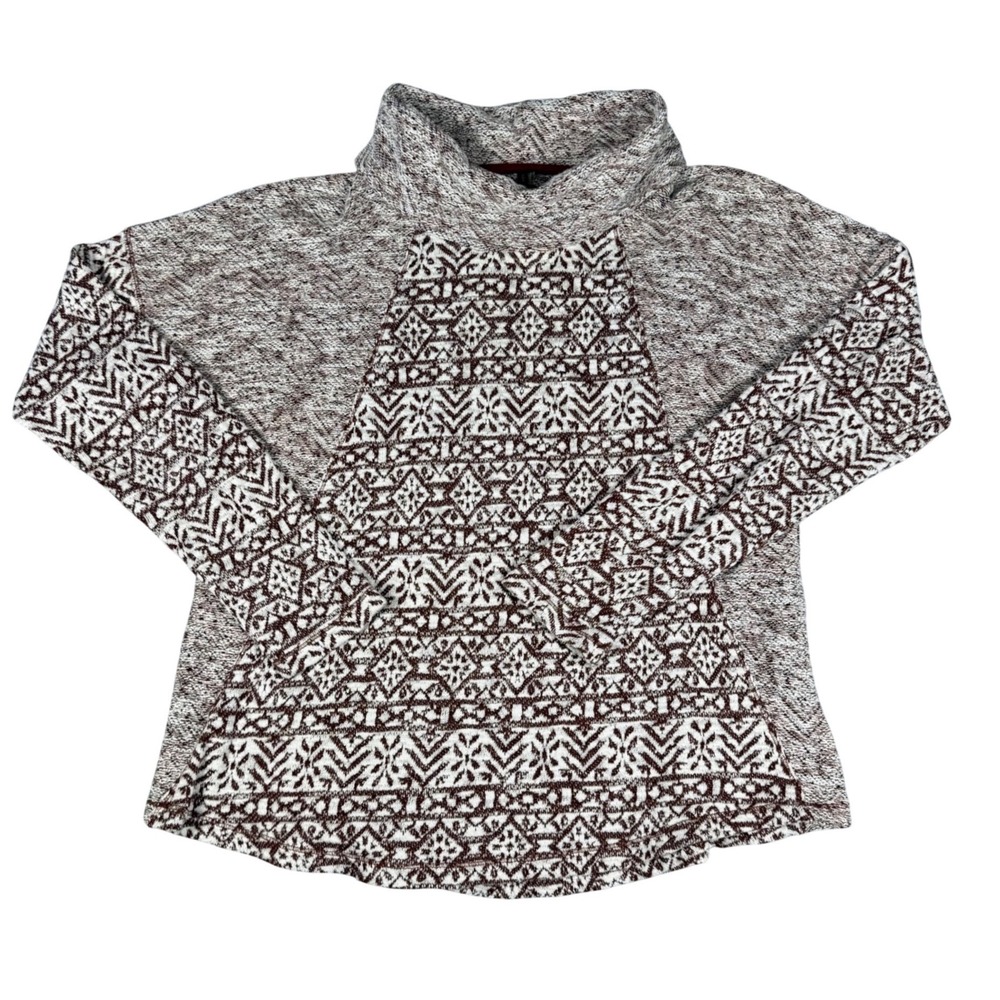 North River Womens XL Cowl Neck Fair Isle Pullover Sweater Cordovan NRL2475